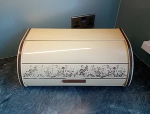 Vintage Brabantia Roll Top Metal Bread Bin (Beige/Floral Decor)- Made in Belgium - Picture 1 of 19