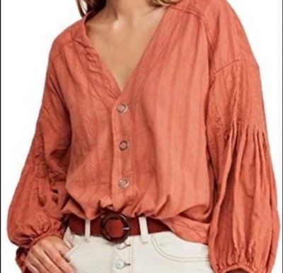 We The Free Feel It Still Boho Top Snap Front Size Large Apricot - Image 1 of 4