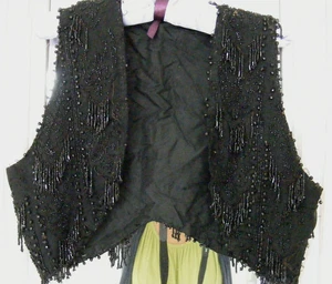 Antique Victorian/Edwardian XS 30" Women's Black Heavily Beaded Waistcoat, lined - Picture 1 of 14