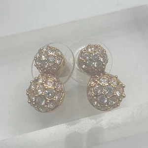 Swarovski Dble Crystal Button Post Earrings Goldtone Swan Signed Estate Find - Picture 1 of 4