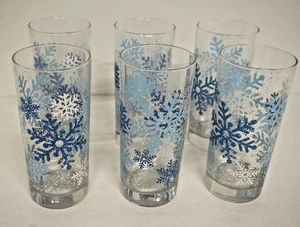 Vintage Libbey 14 Oz. Schneeflocke Winter blau & weiß Longdrinkgläser Top Zustand - Bild 1 von 7