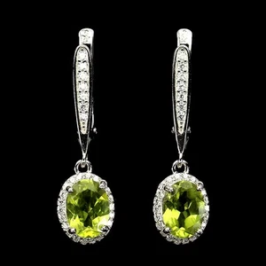 925 Sterling Silver Earrings Oval Peridot 8x6mm Natural Gemstone Jewelry - Picture 1 of 13