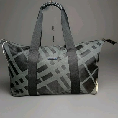 BURBERRY FRAGRANCE PLAID CANVAS DUFFLE WEEKENDER TOTE BAG IN BLACK - Image 1 of 4