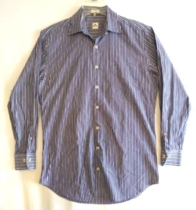 Peter Millar Herren mittelblau schwarz weiß gestreift Knopfleiste Langarm Hemd - Bild 1 von 15