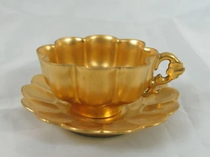 Antique T & V Limoges Demitasse Cup & Saucer Gold Coated/Dipped/Plated - Picture 1 of 6