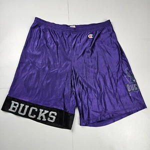 Vtg Champion Milwaukee Bucks Shorts XL 40-42 Purple NBA Basketball Drawstring - Picture 1 of 10