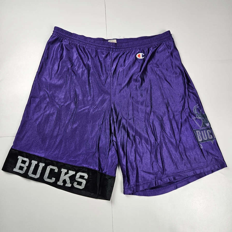 Vtg Champion Milwaukee Bucks Shorts XL 40-42 Purple NBA Basketball Drawstring  - Image 1 of 4