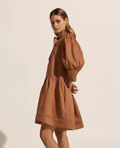 Zoe Kratzmann Charter Dress Size 1 AU 10-12/US 6-8 Rust Brown Ramie Lace Smock - Picture 1 of 14