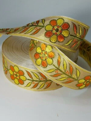 Big Flower Metallic Fabric Trim 1 1/2 in wide sold by the yard - Image 1 of 3