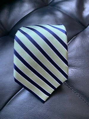 Corbata de seda Chaps verde menta/azul marino rayas Repp hecha a mano 3,5"x58" Foto 1 de 4