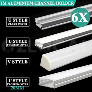 6Pcs 1M Aluminium Channel Holder U/V Style For LED Strip Light Bar Lamp Cabinet - Picture 1 of 22