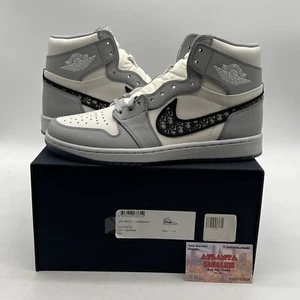 Size 10 - Jordan 1 x Dior High Gray White Leather Black Icey (CN8607-002) - Picture 1 of 18