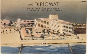 Hollywood By The Sea FL The Diplomat Hotel ~ Cartolina in lino stile deco - Foto 1 di 2