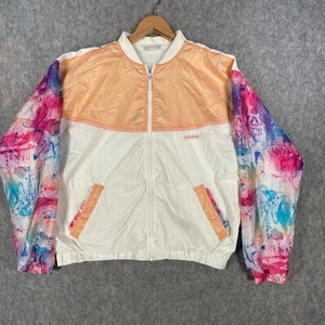 Vintage Adidas Jacket Womens 10 White Pink 80s 90s Windbreaker Abstract - Picture 1 of 14