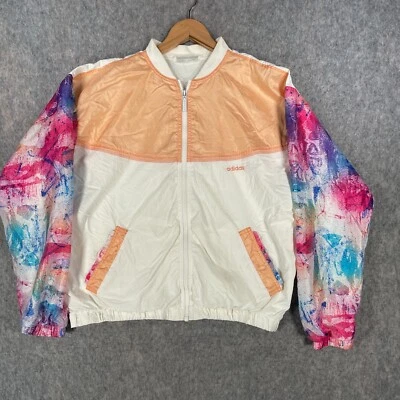 Vintage Adidas Jacket Womens 10 White Pink 80s 90s Windbreaker Abstract - Image 1 of 4
