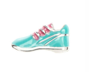 Origami Owl TEAL RUNNING SHOE SNEAKER w/PINK LACES Floating Enamel SPORTS Charm