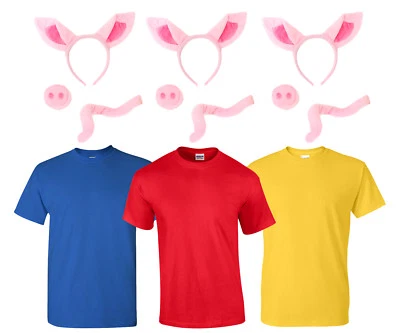 KIT COSTUME DE 3 PETITS COCHONS T-SHIRT OREILLES ET NEZ MONDE LIVRE ROBE FANTAISIE ADULTE - Photo 1/4