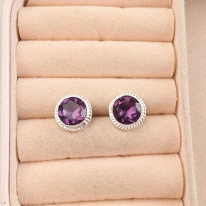 Pendientes de plata 925 facetados de amatista con piedras preciosas aniversario bisel colgante esposa - Imagen 1 de 6