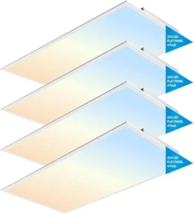 4 PACK 2x4FT LED Flat Panel Lights 30-72W 5CCT 2700K-6500K Fixture Office Light - Picture 1 of 5