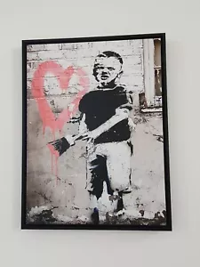 Banksy LOVE HEART BOY Graffiti Framed Canvas Wall Art - Picture 1 of 2