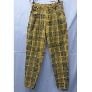 Vintage Major Damage Yellow Plaid High Waist Jeans  - Picture 1 of 9
