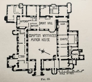 c1925 English Architecture Tudor Plan COMPTON WYNYATES MANOR HOUSE Warwickshire - Picture 1 of 2