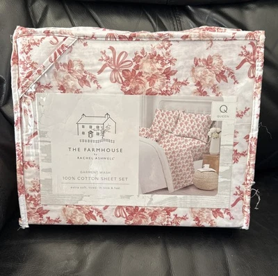 Juego de sábanas Shabby Chic The Farmhouse Rachel Ashwell algodón rojo floral REINA 4 piezas Foto 1 de 4