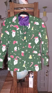 OPPOSUITS Youth Green Red Christmas Santa CandyCane Blazer Jacket And Pants-12Y - Picture 1 of 6