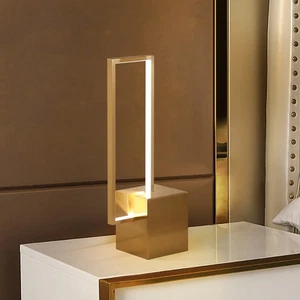 Modern Gold Geometric Table Lamp – Square Base Desk Light Decor - Picture 1 of 7