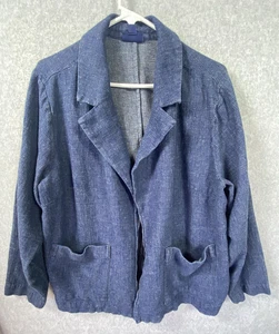 J Jill Jacket Womens 2X Blue Pure Jill Indigo Hemp Cotton Unlined Open Front - Picture 1 of 10