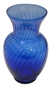 Vintage 8” Tall Unique Optic Swirled Pattern Cobalt Blue Illusions Glass Vase - Picture 1 of 6