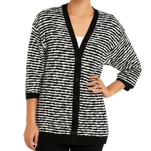 Vintage Stewart Black & White Striped Oversized Cardigan Sweatshirt S/M USA - Picture 1 of 6