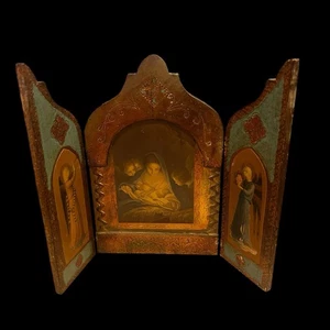 Italienisches Florentiner Triptychon, vergoldetes Holz Unikat Motiv Madonna Beato Angelico Peace - Bild 1 von 20