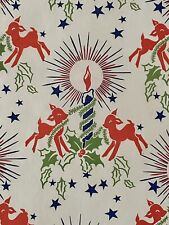 VTG CHRISTMAS WRAPPING PAPER GIFT WRAP 1940s WW2 ERA DEER CANDLE STARS VICTORY