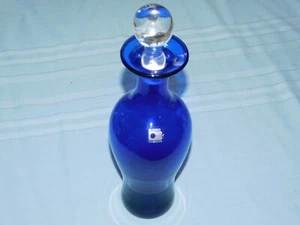 Blenko Decantador Azul Cobalto Tapón Transparente Hecho a Mano Bonito Pontil Etiqueta Original - Imagen 1 de 4