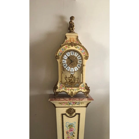 Tiffany Boulle Quarter-hour Chiming Mantel Clock and Pedestal Hand painted Cover