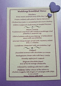 Boda Desayuno Menú Plan Invitación Insertar Tarjetas x12 Muchos Colores Corazón - Imagen 1 de 6