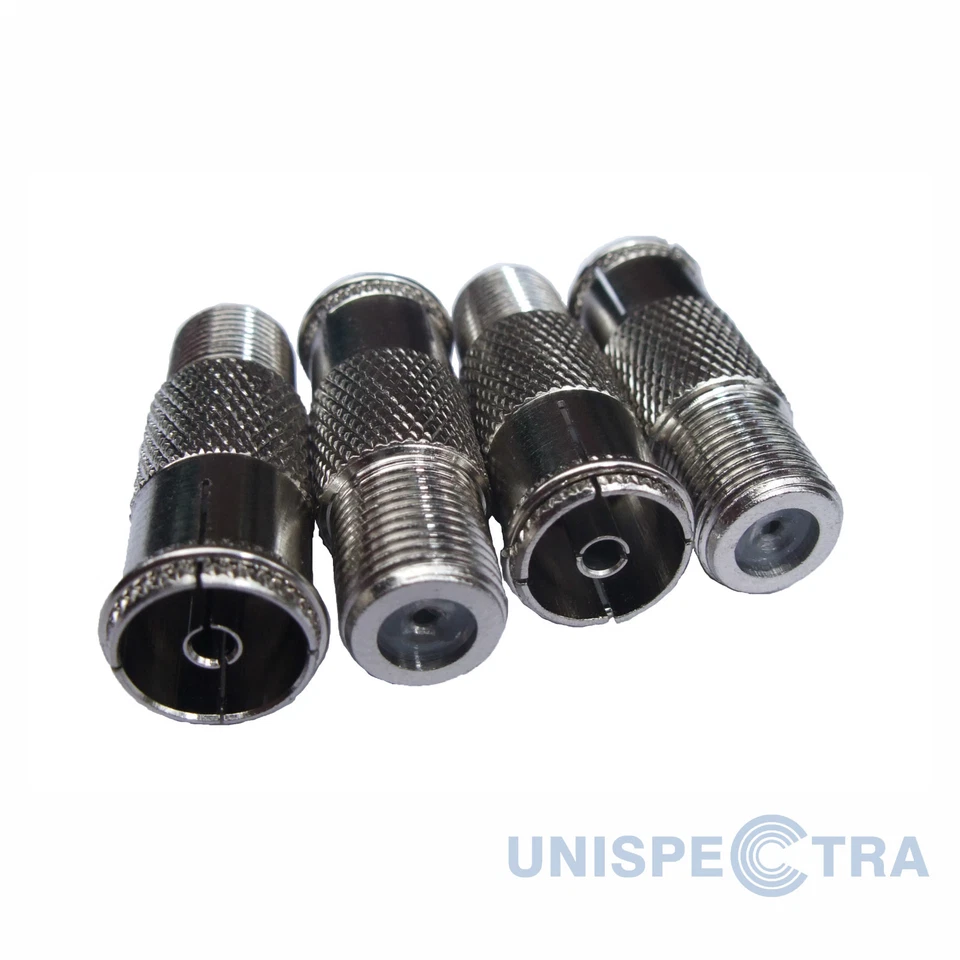 UNISPECTRA 4 x ADAPTADOR CABLE COAXIAL HEMBRA TIPO F HEMBRA A TV ANTENA SATELITAL