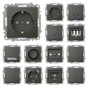 Steckdose Schuko Steckdosen Ausschalter Wechselschalter Dimmer ZENA ANTHRAZIT - Bild 1 von 87