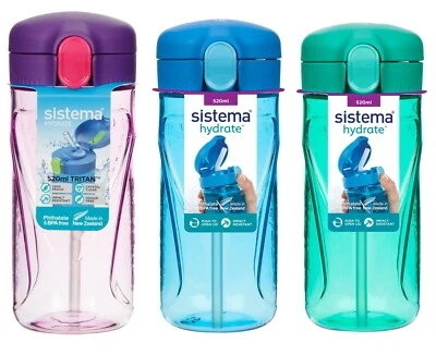 Sistema Quick Flip Straw Water Drink Juice Bottle School Office Work Gym 520ml - Image 1 of 2