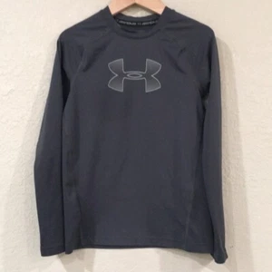 Under Armour Boys Sz S 6 Shirt Gray Long Sleeve Logo Fitted Athletic Activewear - Picture 1 of 8