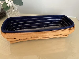 2004 LONGABERGER CRACKER BASKET, NAVY BLUE FABRIC LINER & PLASTIC PROTECTOR - Picture 1 of 5