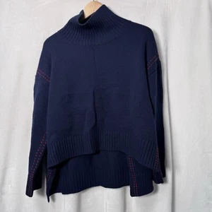 Paul smith navy blue with red stitch high low poncho style sweater one size WOOL - Picture 1 of 13
