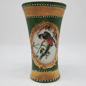 Vintage Dominie's Collection Hand Painted Vase Bird Green & Gold 6.5" Tall - Picture 1 of 9