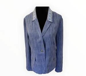 Anthropologie Cartonnier Women's Sz 10 Blue Blazer Jacket One Button Embroidered - Picture 1 of 9