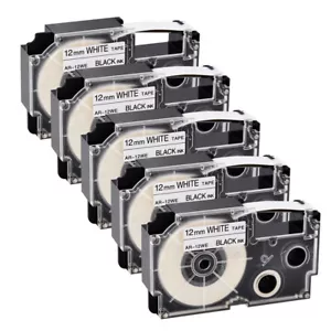 5 piezas para cinta de cartucho EZ Casio Label Maker negra sobre blanca XR12WE XR-12WE 12 mm - Imagen 1 de 10