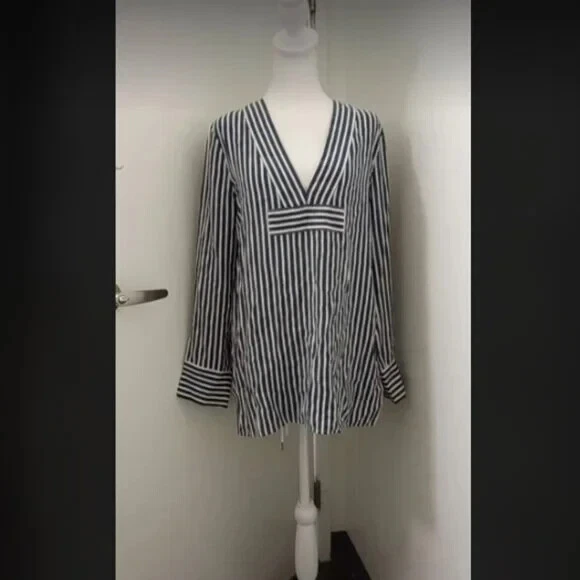 Jenni Kayne 真丝条纹长袖束腰外衣,尺寸 S — 第 1/4 张图片