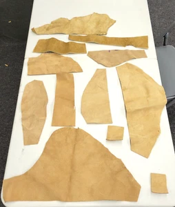 Suede Leather Tan Colored Remnant Lot, 12 Pieces (K) 14.5 Oz Unused Scraps - Picture 1 of 10