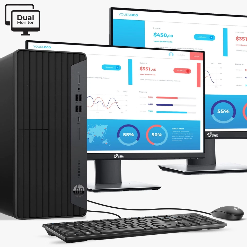 HP G6 MT Desktop PC Intel i5-10500 64GB SSD HDD Dual LED, Built-in Wi-Fi Win 11 - Image 1 of 4