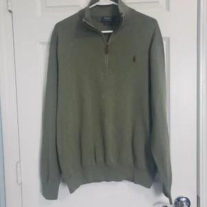 Polo Ralph Lauren 1/4 Zip L/S Pullover Herren L Pima Baumwolle Grün Preppy Cabincore - Bild 1 von 9